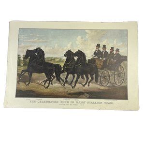 Travelers Calendar Page 16x11" Currier & Ives July 1958 Celebrated Four In Hand